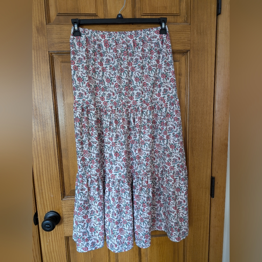 Floral Midi Skirt - Red and White